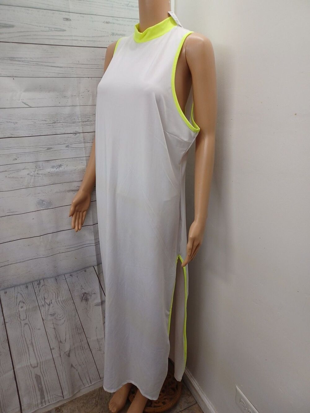 Ashley Stewart Curvy Girl Halter Dress Stretch Sleeveless White Green Trim Sz 3X